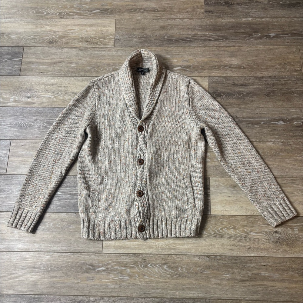 Express Cardigan Sz L Sweater Wool Blend Grandpa Cabincore Preppy Academia